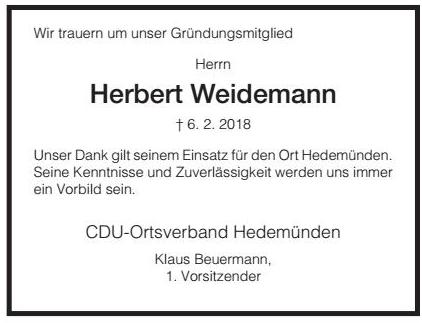 Wir trauern um unser Mitglied Herbert Weidemann
